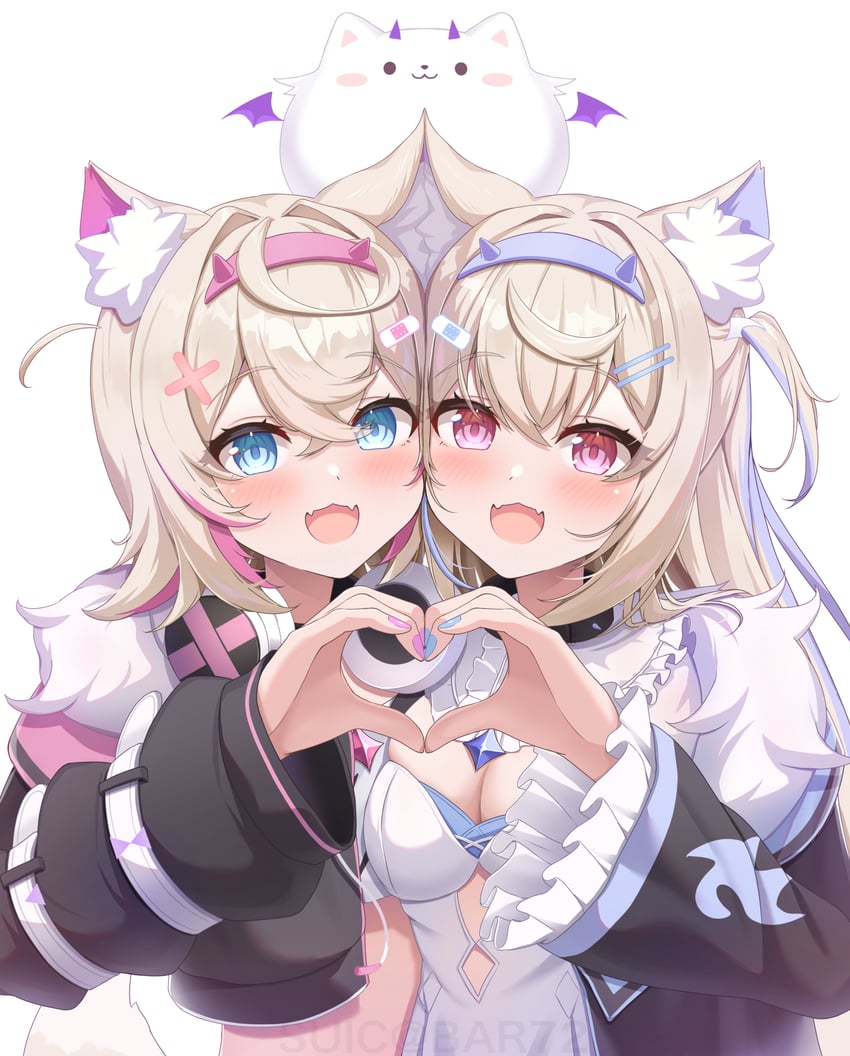 fuwawa abyssgard, mococo abyssgard, and perroccino (hololive and 1 more) drawn by suicabar72