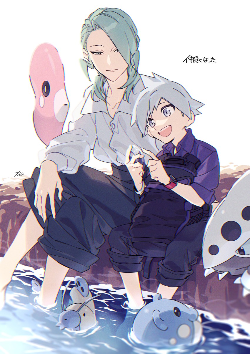steven stone, luvdisc, wallace, spheal, barboach, and 1 more (pokemon and 1 more) drawn by xia_(ryugo)
