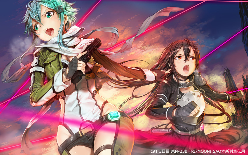 kirito and sinon (sword art online) drawn by mikazuki_akira!
