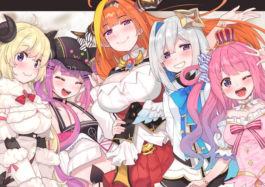 tokoyami towa, amane kanata, kiryu coco, tsunomaki watame, himemori luna, and 1 more (hololive) drawn by tonarikeru