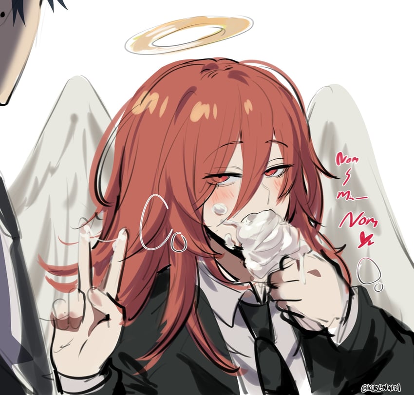 hayakawa aki and angel devil (chainsaw man) drawn by kurenaiz_(kuayrenaiz)