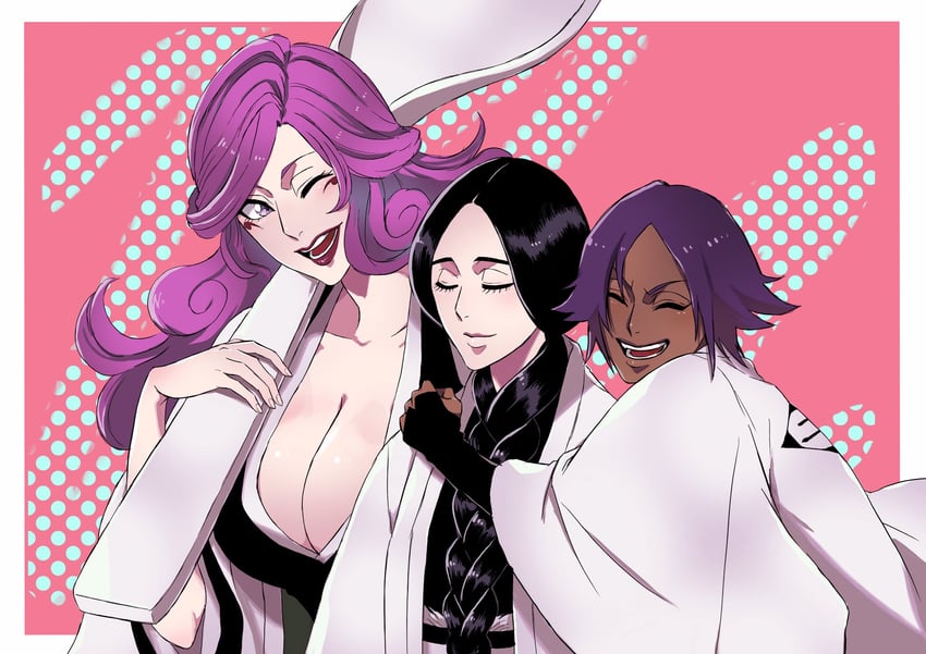 shihouin yoruichi, unohana retsu, and hikifune kirio (bleach and 1 more) drawn by anno_im