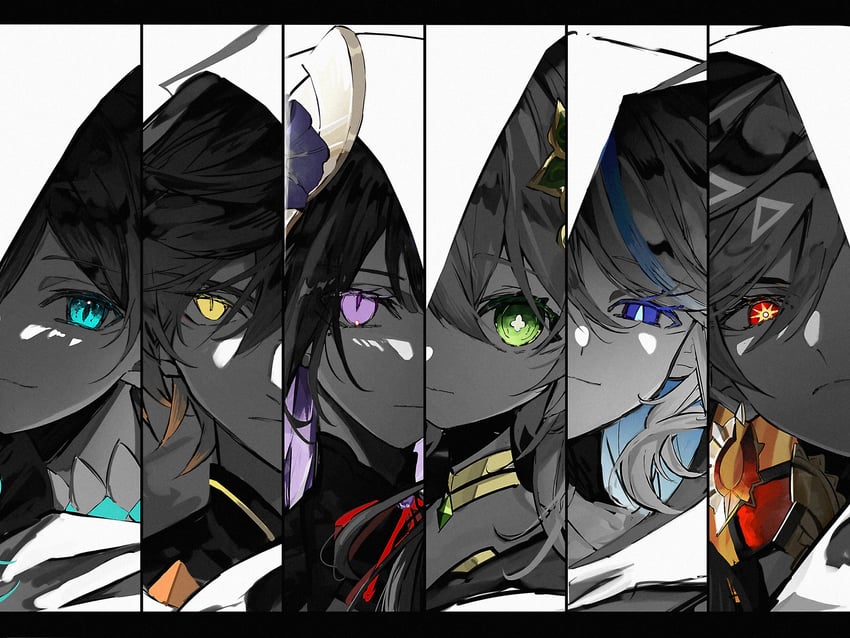 raiden shogun, furina, nahida, mavuika, focalors, and 2 more (genshin impact) drawn by hitoyuki_00