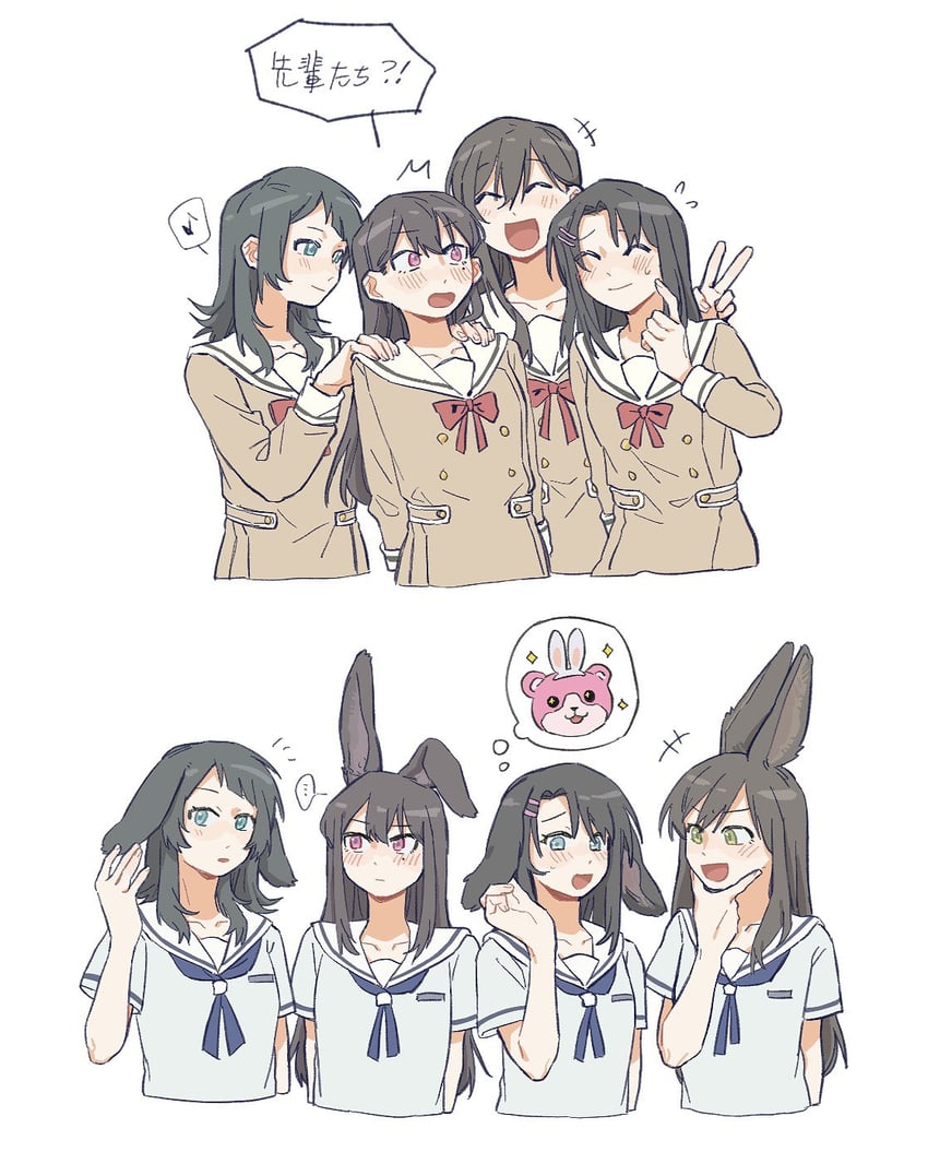 shiina taki, yahata umiri, okusawa misaki, and hanazono tae (bang dream! and 1 more) drawn by criangle_k.