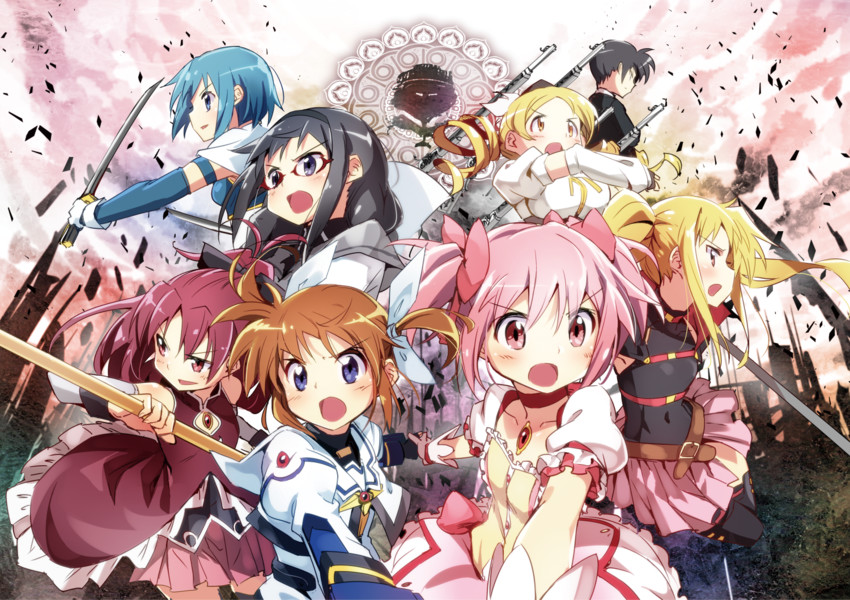 akemi homura, kaname madoka, miki sayaka, sakura kyoko, tomoe mami, and 4 more (mahou shoujo madoka magica and 2 more) drawn by bun150