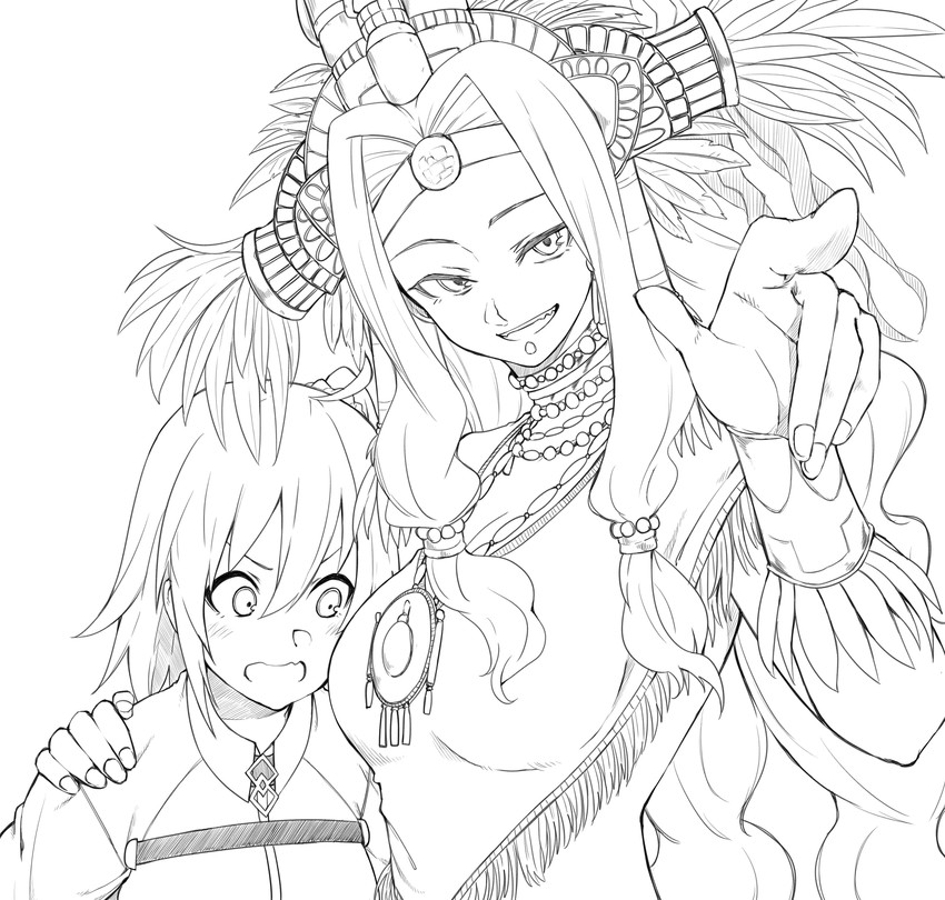 fujimaru ritsuka and quetzalcoatl (fate and 1 more) drawn by tsukamoto_minori