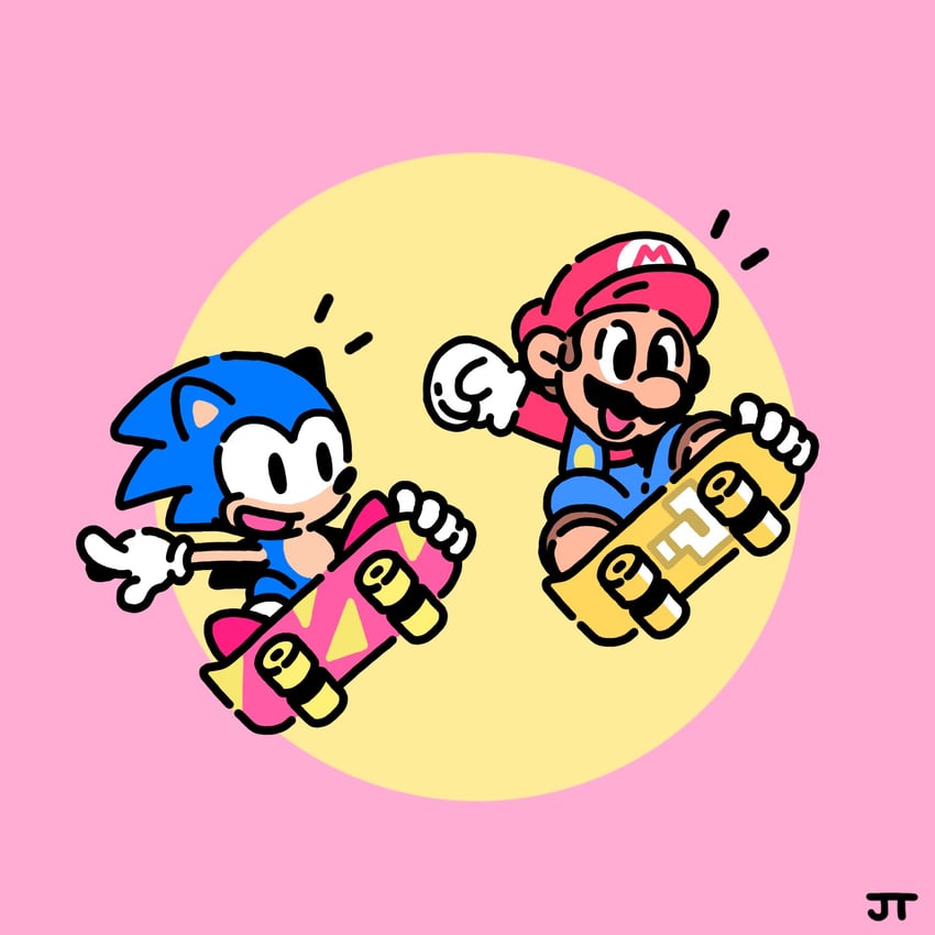 mario and sonic the hedgehog (mario and 1 more) drawn by james_turner