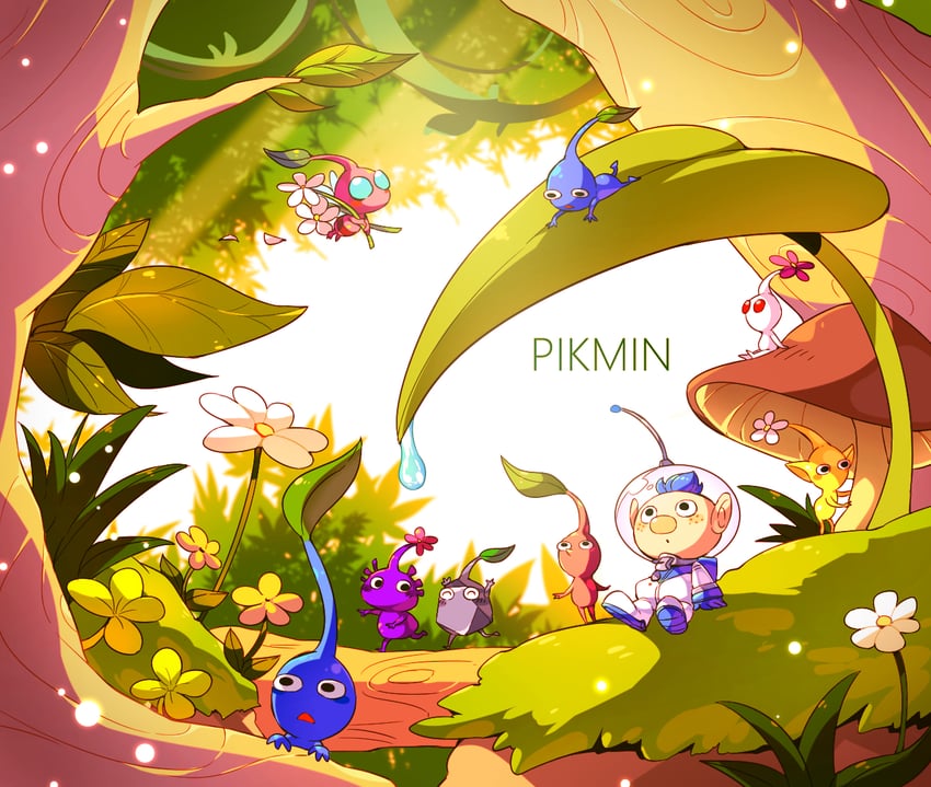 red pikmin, yellow pikmin, blue pikmin, purple pikmin, white pikmin, and 3 more (pikmin) drawn by shirushiki