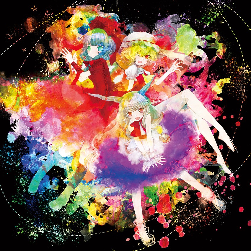 flandre scarlet, ibuki suika, and kagiyama hina (touhou and 1 more) drawn by duca