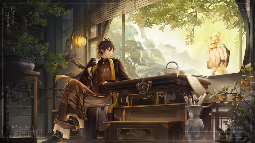zhongli (original and 1 more) drawn by lizhi35