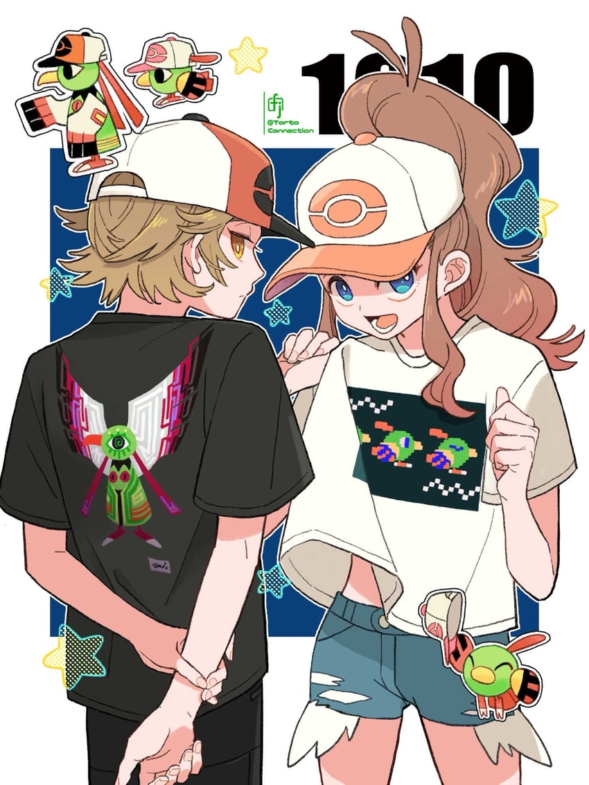hilda, hilbert, natu, and xatu (pokemon and 1 more) drawn by chikafuji