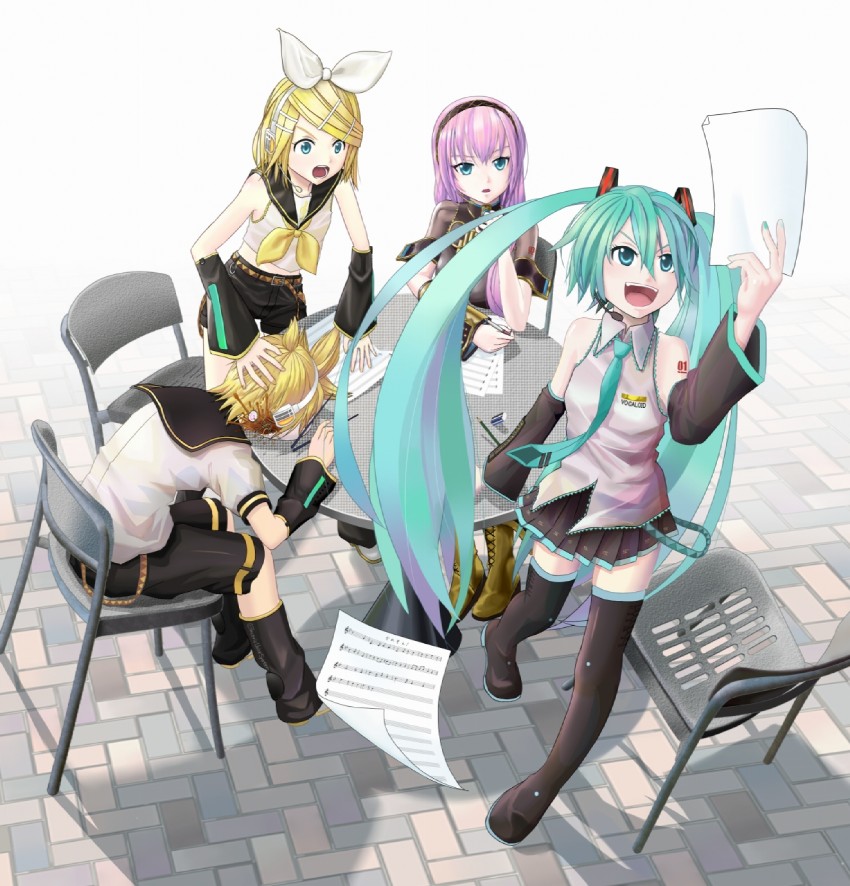 hatsune miku, kagamine rin, kagamine len, and megurine luka (vocaloid) drawn by ichiu