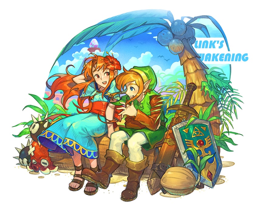 link, marin, octorok, and sea urchin (the legend of zelda and 1 more) drawn by 9twoeight