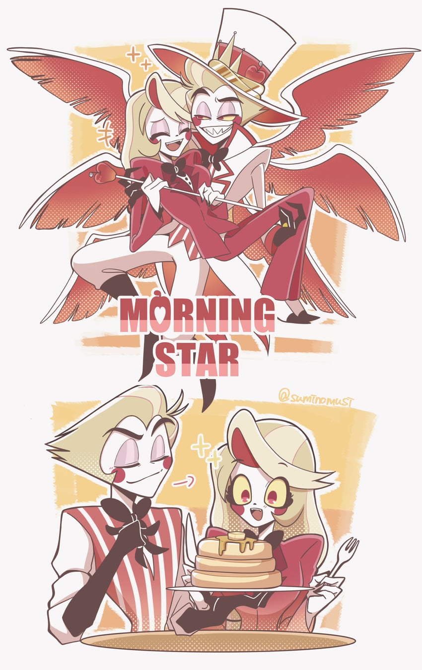 lucifer morningstar and charlie morningstar (hazbin hotel) drawn by hugy8277