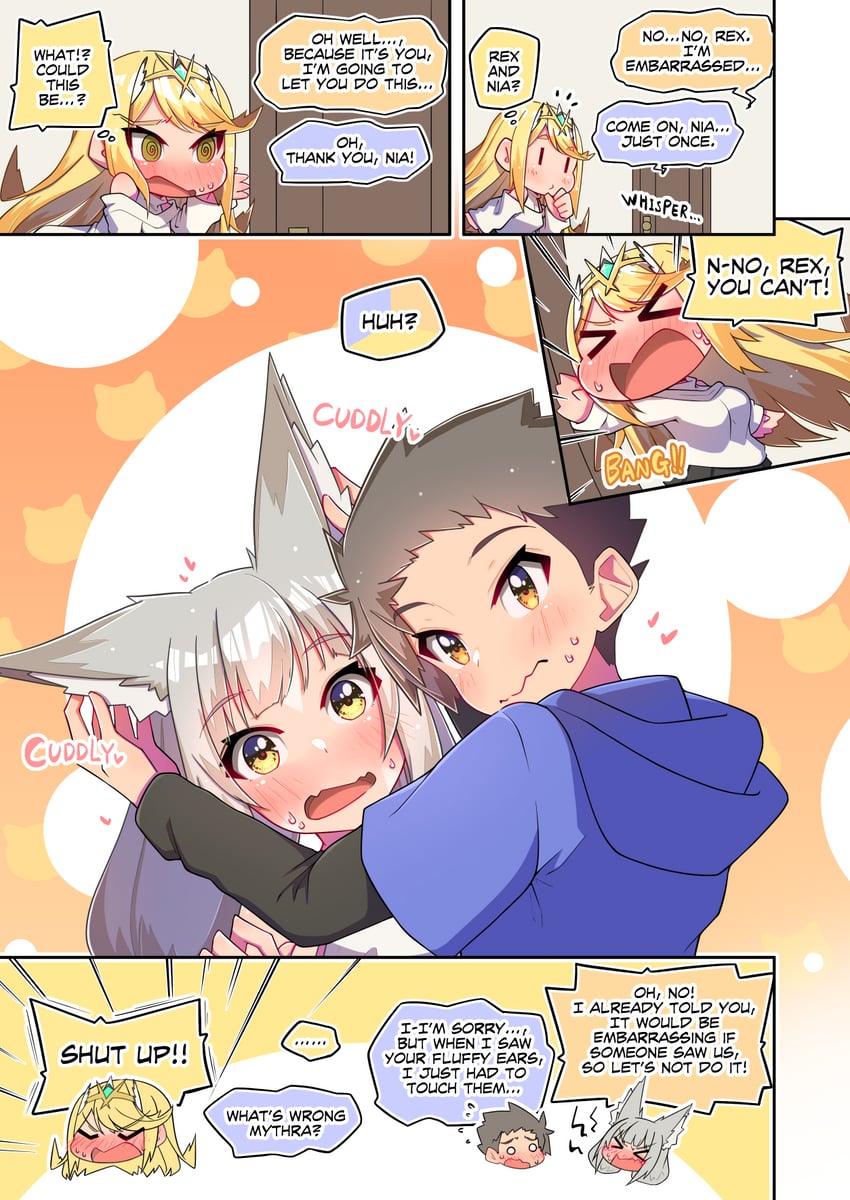 mythra, nia, and rex (xenoblade chronicles and 1 more) drawn by osora_(judithandlilith)
