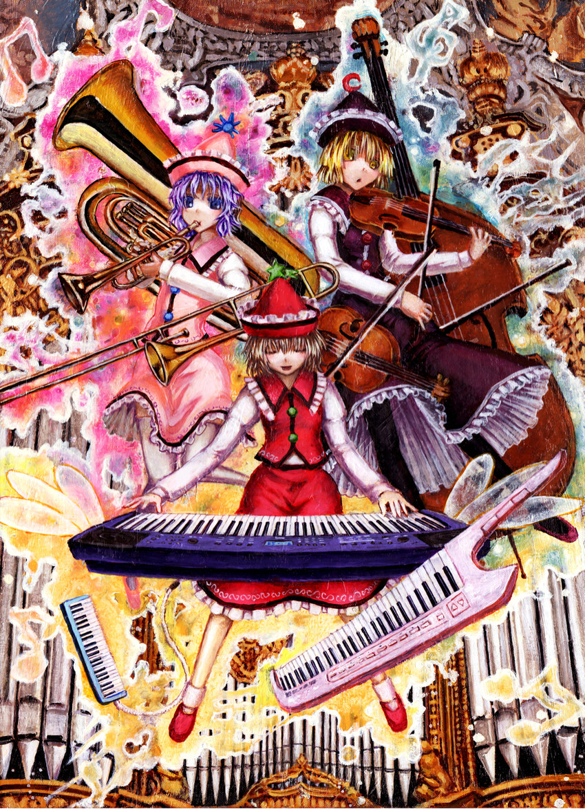 lunasa prismriver, merlin prismriver, and lyrica prismriver (touhou) drawn by kabaji