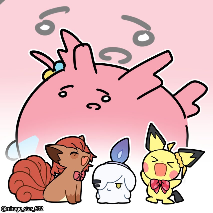 gotoh hitori, kita ikuyo, ijichi nijika, yamada ryo, pichu, and 3 more (pokemon and 1 more) drawn by mirage_star_602