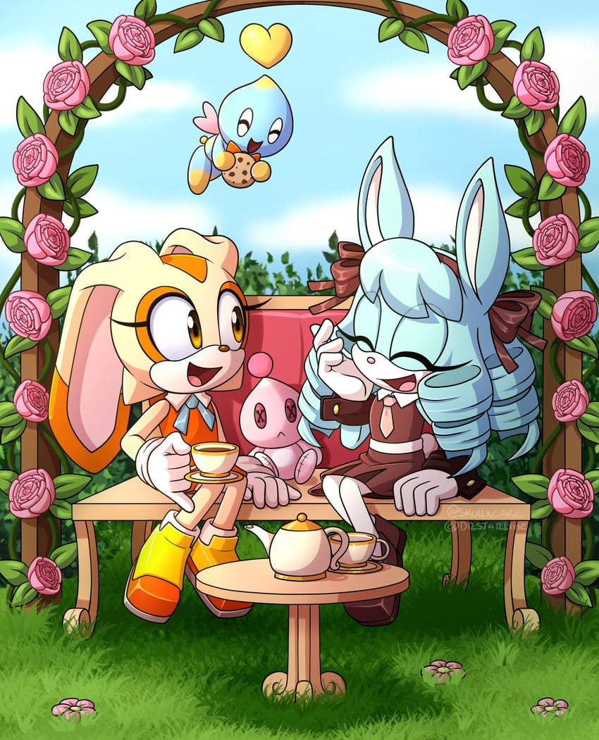 cream the rabbit, neutral chao, cheese, and anya the rabbit (original and 1 more) drawn by magicbun