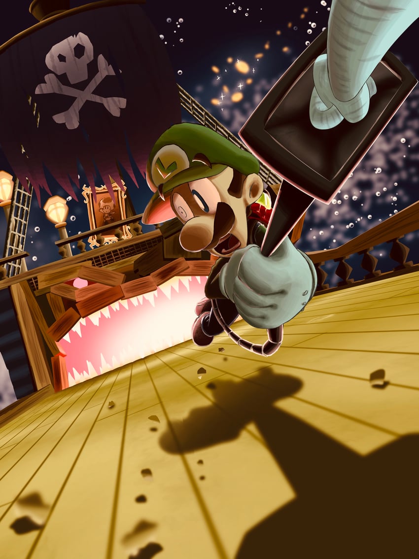 luigi, toad, and captain fishook (mario and 2 more) drawn by maribou_(supermaribou)