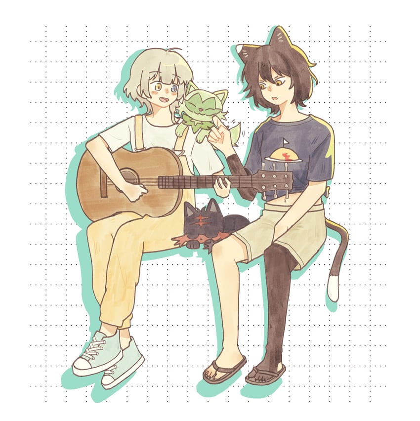 kaname raana, sprigatito, litten, and izutsumi (pokemon and 3 more) drawn by gampong44