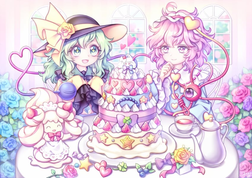 komeiji koishi, komeiji satori, and alcremie (touhou and 1 more) drawn by miy_001