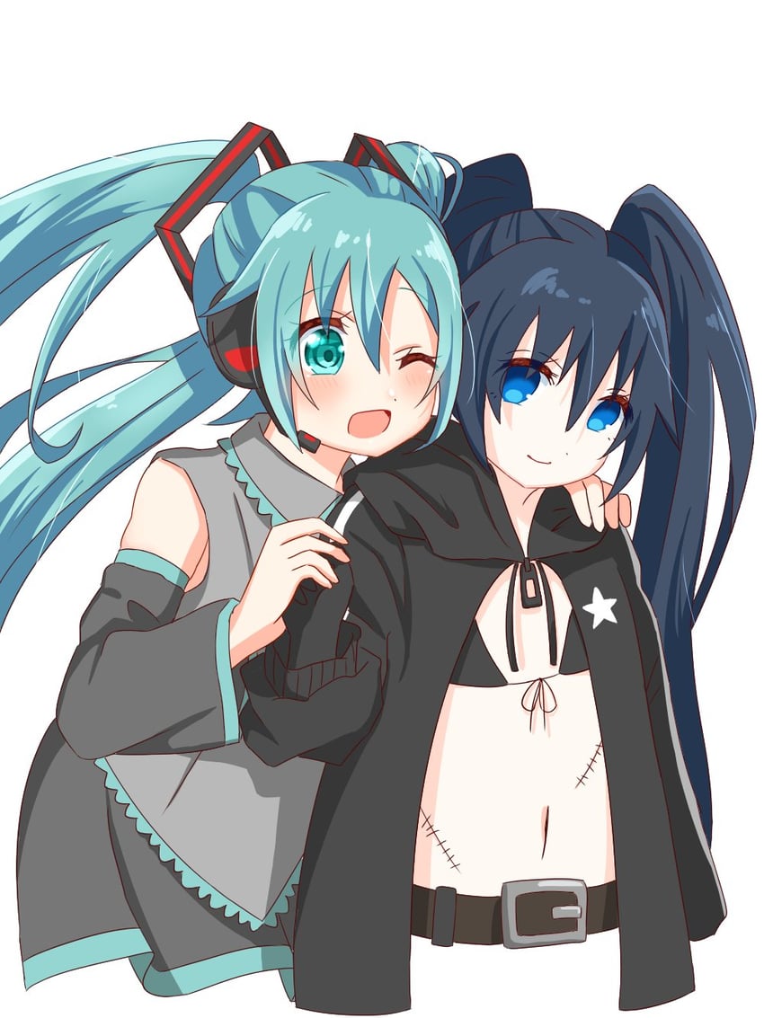 hatsune miku and black rock shooter (vocaloid and 1 more) drawn by rusumano_824