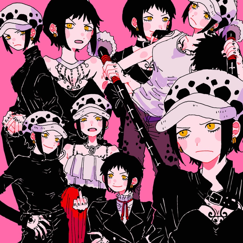 trafalgar law and law-chan (one piece) drawn by maeda_(crast_1)