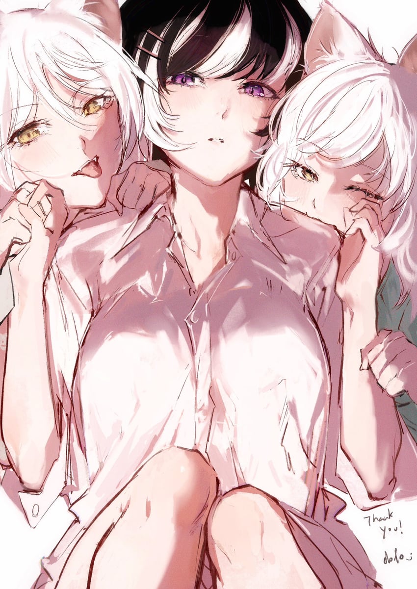 hanekawa tsubasa and black hanekawa (monogatari and 3 more) drawn by moku_(muooku)