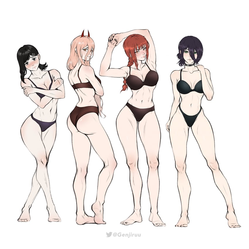 makima, power, reze, and higashiyama kobeni (chainsaw man) drawn by genjiruu