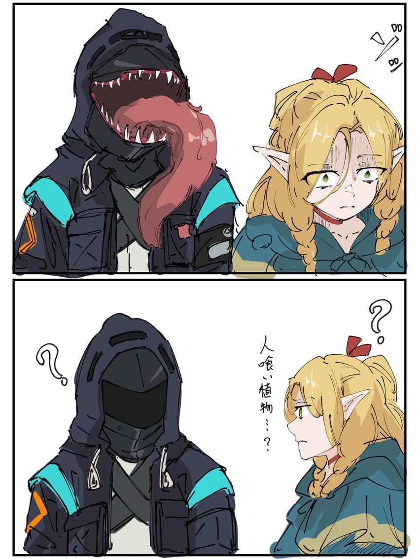 doctor and marcille donato (arknights and 1 more) drawn by nini_(ninirakugaki)