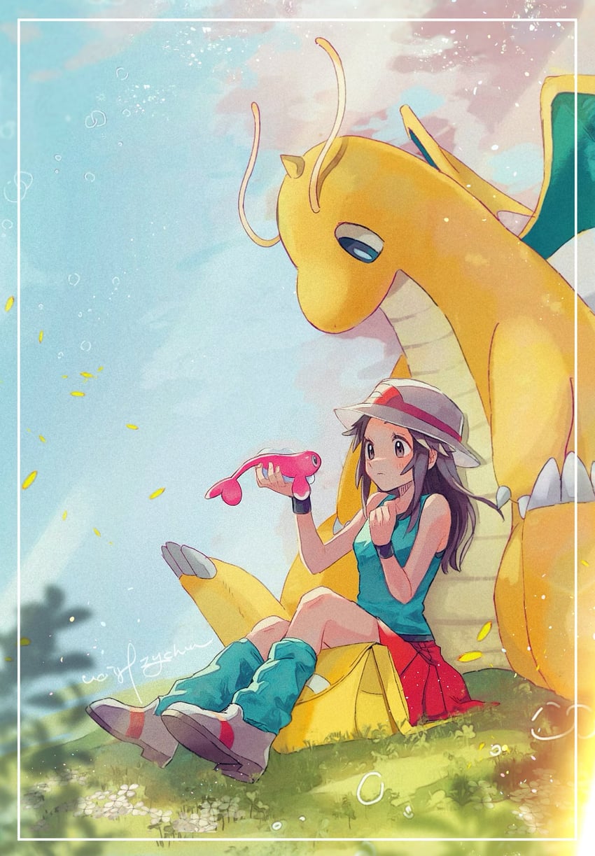 leaf, dragonite, and tatsugiri (pokemon and 1 more) drawn by hanenbo