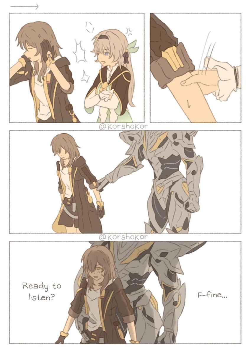 trailblazer, firefly, stelle, and sam (honkai and 1 more) drawn by korshokor