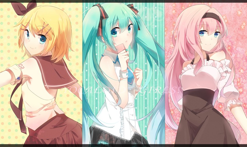 hatsune miku, kagamine rin, and megurine luka (vocaloid) drawn by p0ckylo