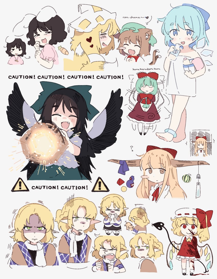 flandre scarlet, cirno, yakumo ran, chen, reiuji utsuho, and 3 more (touhou) drawn by lisa_(faeuna)