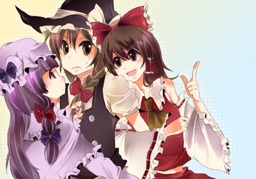 hakurei reimu, kirisame marisa, and patchouli knowledge (touhou) drawn by risa_3274