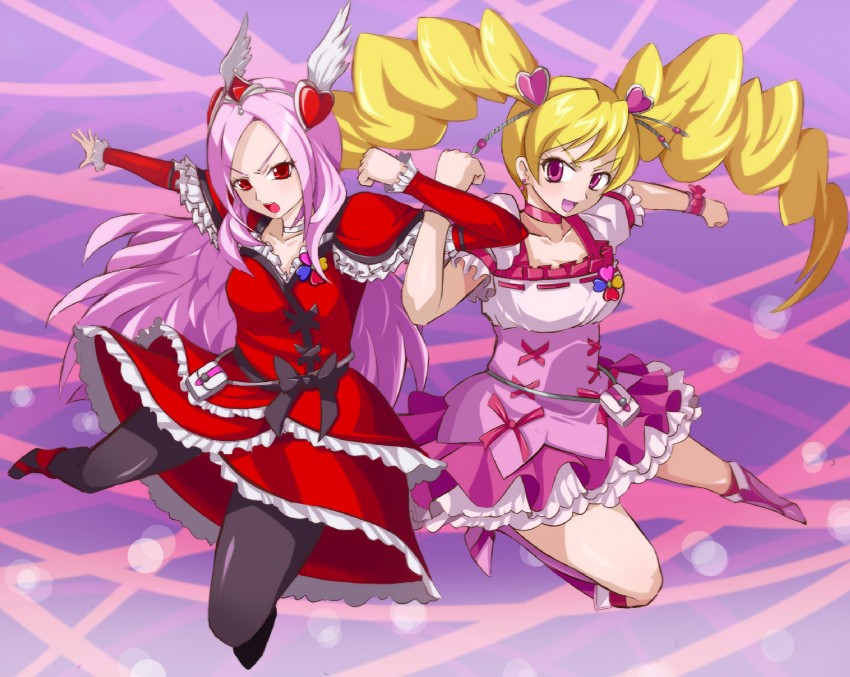 higashi setsuna, momozono love, cure peach, and cure passion (precure and 1 more) drawn by ishida_baru