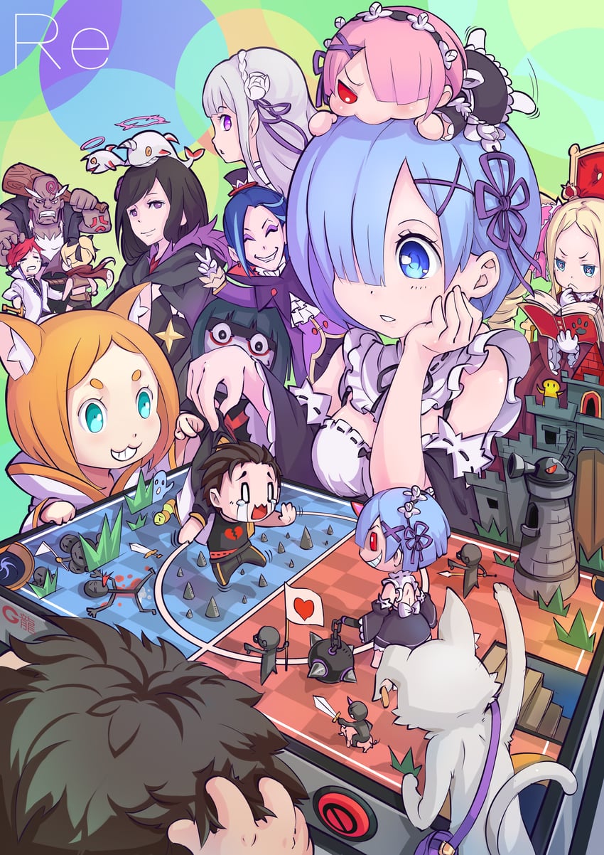 rem, emilia, ram, natsuki subaru, beatrice, and 9 more (re:zero kara hajimeru isekai seikatsu) drawn by 1738706916