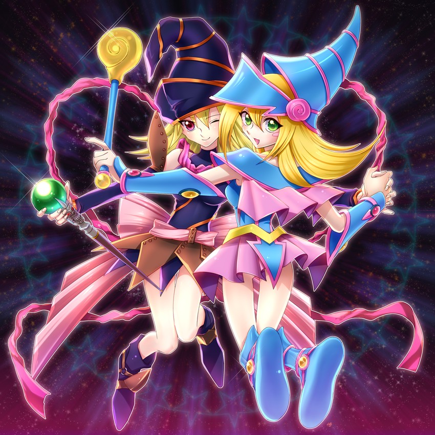 dark magician girl, gagaga girl, and wonder wand (yu-gi-oh! and 1 more) drawn by mairu_toro