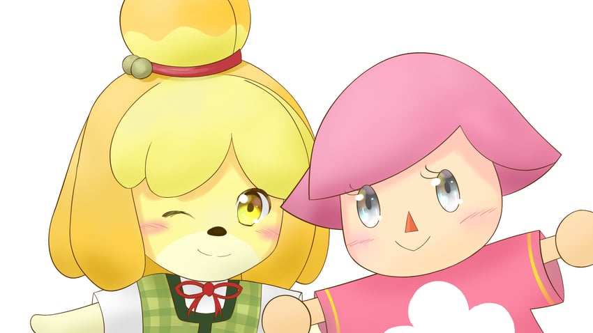 isabelle and villager (animal crossing) drawn by minttearz