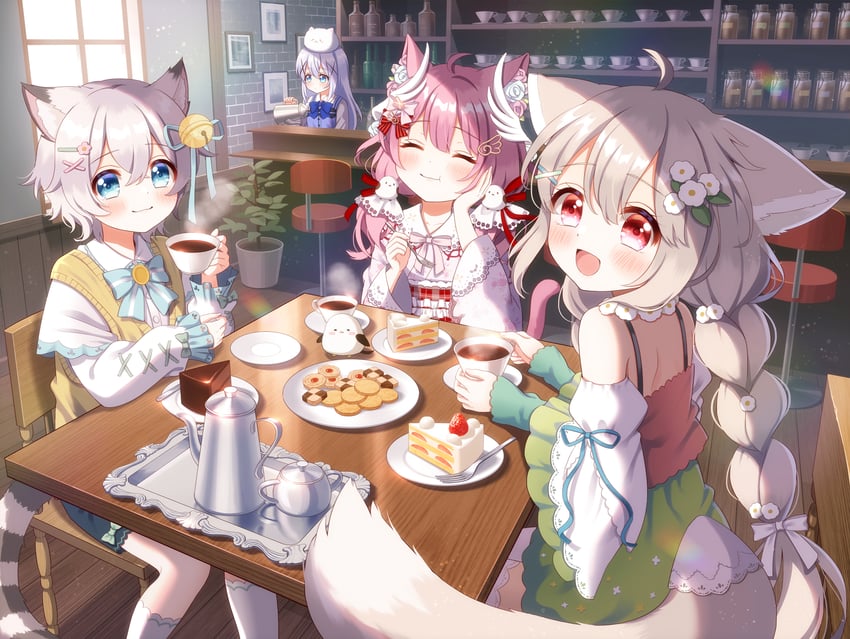 kafuu chino, tippy, sakurada shiro, sakurada hane, and rin cat (original and 2 more) drawn by mozukun43