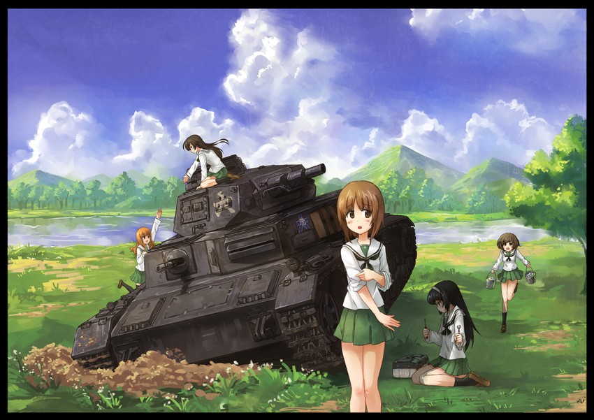 nishizumi miho, akiyama yukari, takebe saori, reizei mako, and isuzu hana (girls und panzer) drawn by yinzhai