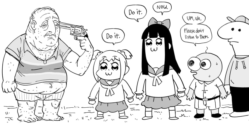 popuko, pipimi, charlie dompler, pim pimling, and desmond (poptepipic and 1 more) drawn by bb_(baalbuddy)