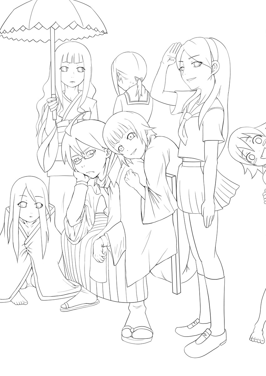 itoshiki nozomu, komori kiri, kitsu chiri, tsunetsuki matoi, kaga ai, and 2 more (sayonara zetsubou sensei) drawn by chao008