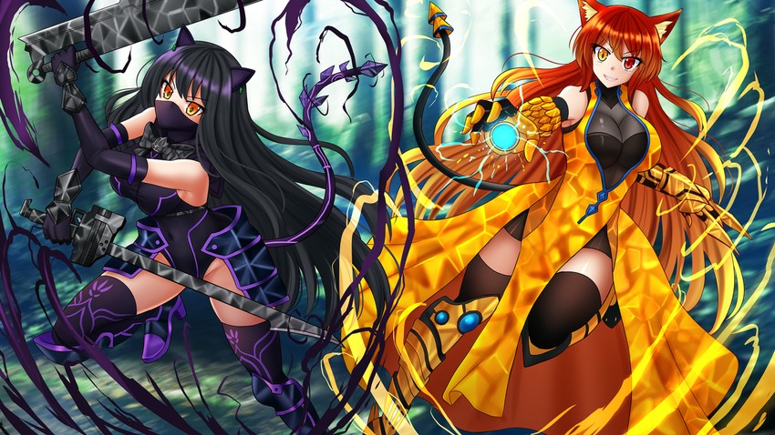 yang xiao long and blake belladonna (rwby) drawn by kazenokaze