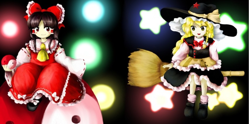 hakurei reimu and kirisame marisa (touhou and 1 more) drawn by tntn
