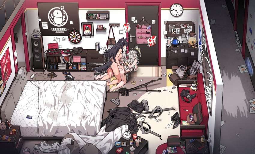 texas, lappland, exusiai, and emperor (arknights) drawn by kataokasan