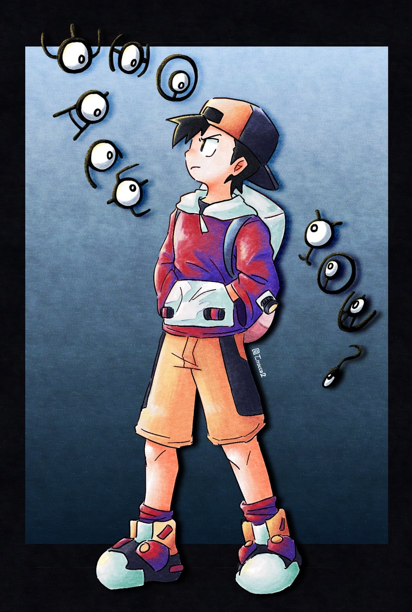 ethan, unown, unown a, unown e, unown o, and 6 more (pokemon and 1 more) drawn by mugiras