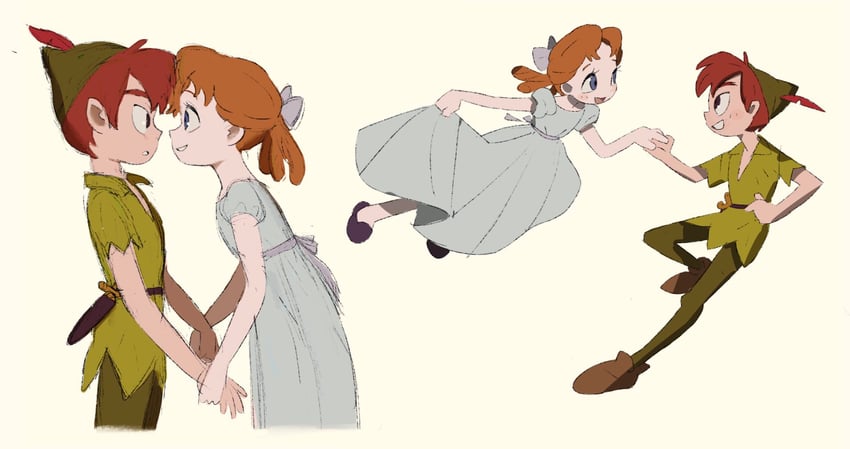 peter pan and wendy darling (walt disney's peter pan) drawn by kumao_(uexxww)