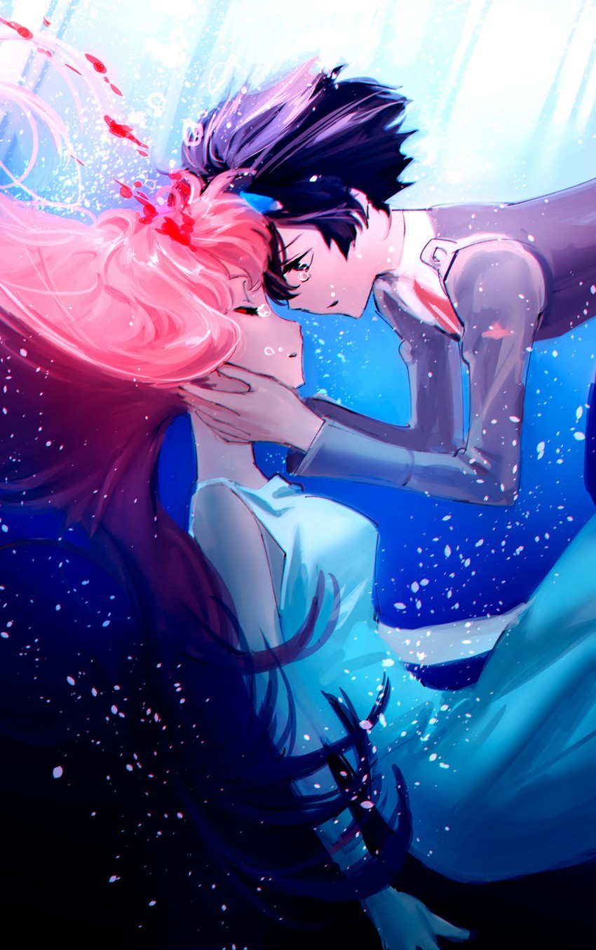 zero two and hiro (darling in the franxx) drawn by kf_19960116