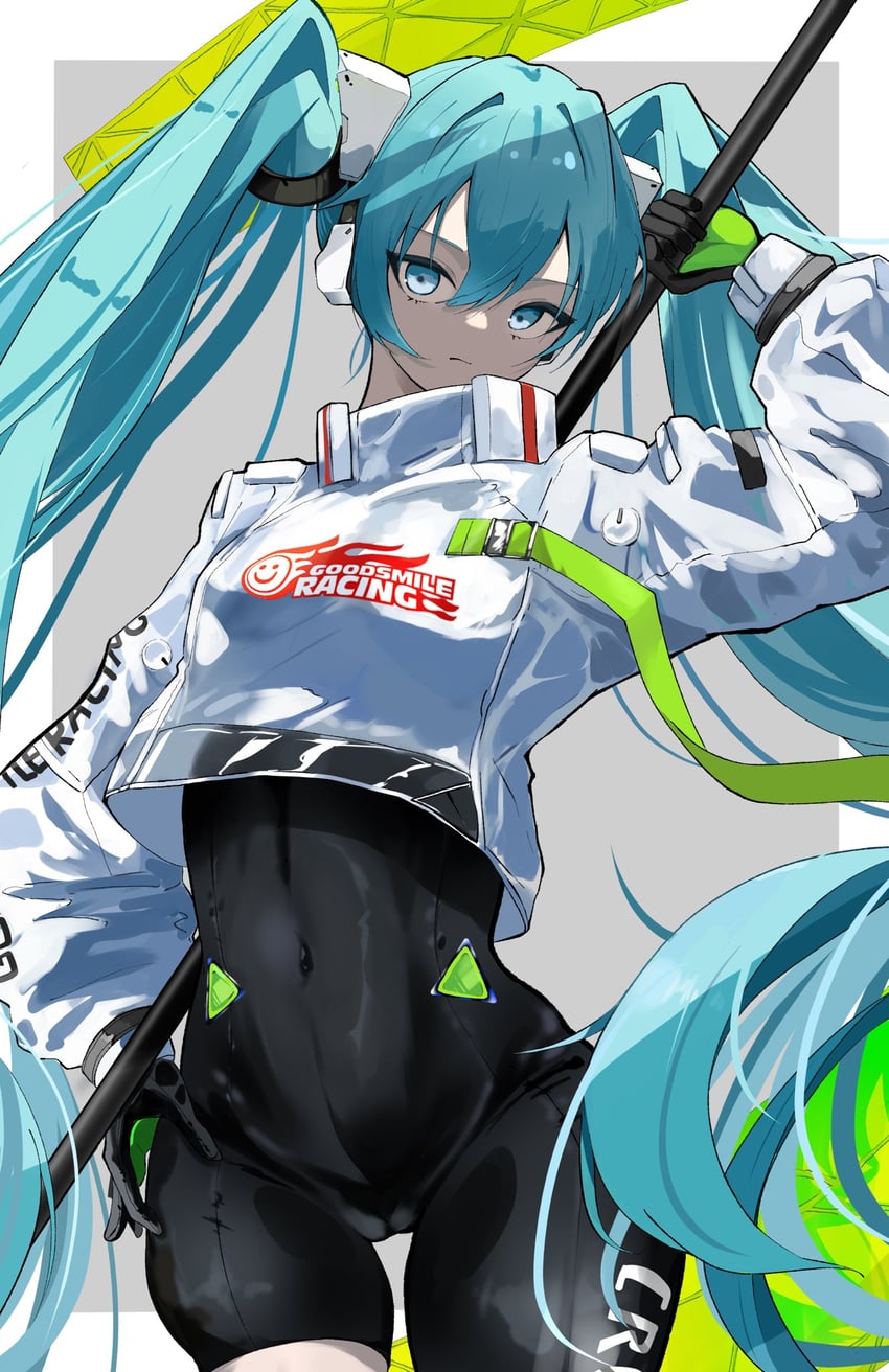 hatsune miku and racing miku (vocaloid and 1 more) drawn by shunsuke_aioka
